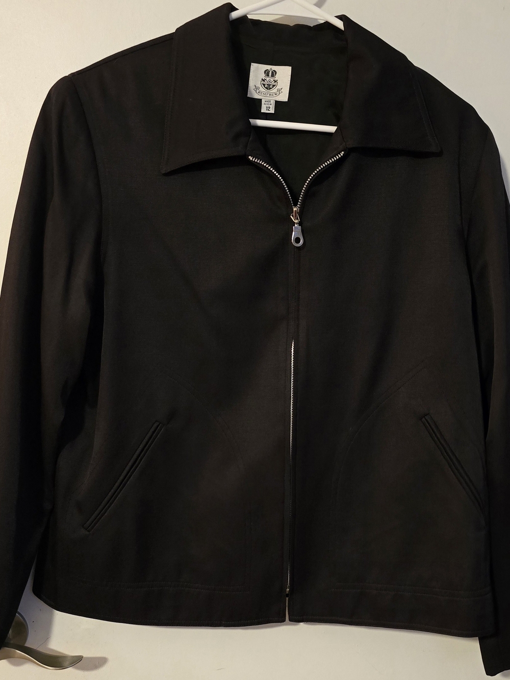 Women's Black Bomber Jacket with Zip Closure